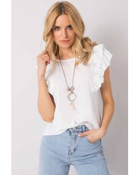 Love Lace - Frill Short Sleeve Blouse With Back Cutout - Lyst