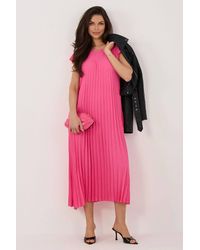 Love Lace - Viscose Pleated Round Neck Sleeveless Midi Dress - Lyst