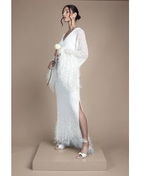 Coast - Sequin Embellished Feather Trim Long Sleeve Maxi Wedding Dress - Lyst