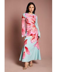 Coast - Petite Flare Sleeve High Neck Satin Maxi Dress - Lyst