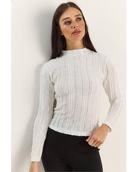 Bianco Lucci - Half Turtleneck Long Sleeve Cotton Blouse - Lyst