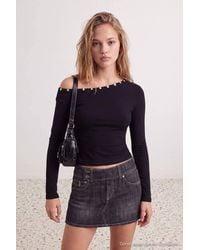 WOVCOR - Asymmetric Neck Standard Sleeve Fitted Ribbed Blouse - Lyst