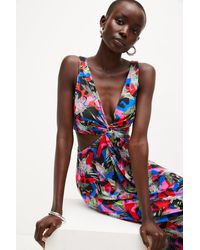 Karen Millen - Bird Print Cut Out Drape Jersey Maxi Dress - Lyst