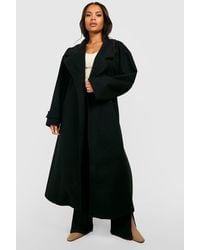 Boohoo - Plus Wool Look Belted Trench Coat - Lyst