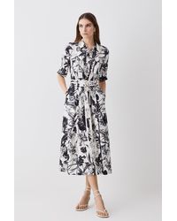 Karen Millen - Petite Floral Batik Premium Linen Woven Shirt Dress - Lyst