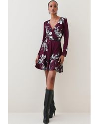 Karen Millen - Belted Viscose Blend Long Sleeve Jersey Mini Dress - Lyst