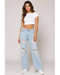 Stylewise - Contrast Distressed Wide-Leg Jeans - Lyst