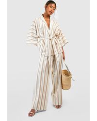 Boohoo - Linen Look Relaxed Fit Wide Leg Pants - Lyst