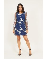 Yumi' - Navy Embroidered Lace Mesh Tunic - Lyst