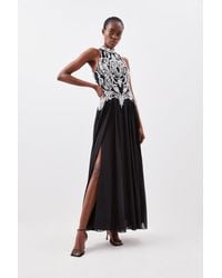 Karen Millen - Petite Crystal Embellished Halter Woven Maxi Dress - Lyst
