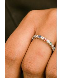 The Colourful Aura - Adjustable Multicolour Minimalist Slim Stacking Evil Eye Band Ring - Lyst