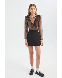 Hiccup - Polka Dot Round Neck Mesh Ruffled Long Sleeve Blouse - Lyst