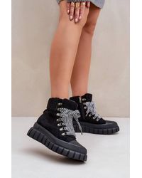 Love Lace - Platform Lace-Up Suede Worker Boots With Zip - Lyst