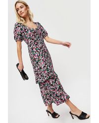 Dorothy Perkins - Pink Floral Tie Front Square Neck Midi Dress - Lyst