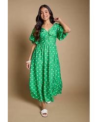 Dorothy Perkins - Petite Spot Twist Front Puff Sleeve Midi Dress - Lyst
