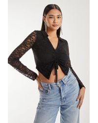 Pink Vanilla - Lace Long Sleeve Tie Front Top - Lyst