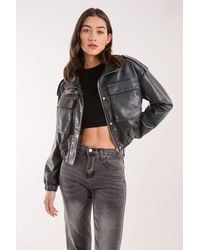 Pink Vanilla - Pu Utility Cropped Bomber Jacket - Lyst