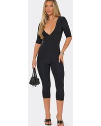 EGO - Capri Three Quarter Sleeve Plunging Neckline Jumpsuit - Lyst