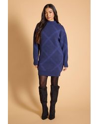 Dorothy Perkins - Petite High Neck Print Mini Dress - Lyst