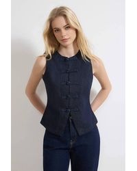 WOVCOR - Fitted Cotton Denim Vest W/ Button Detail Sleeveless - Lyst