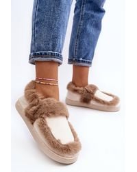Love Lace - Warm Lined Suede Slippers With Faux Fur - Lyst