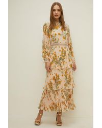 Oasis - Lace Trim Trailing Floral Tiered Midi Dress - Lyst