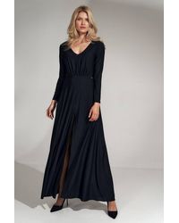 Love Lace - Long Sleeve V Neck Flared Dress Elastic Waist - Lyst