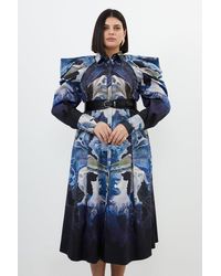 Karen Millen - Plus Size Mirrored Floral Cotton Midi Dress - Lyst