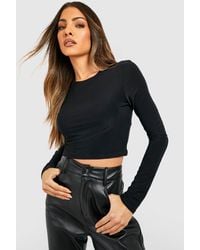 Boohoo - Double Layer Slinky Scoop Neck Long Sleeve Cropped Top - Lyst