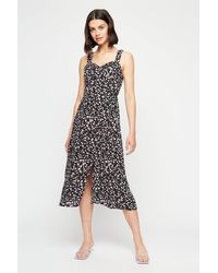 Dorothy Perkins - Black Floral Ruched Strappy Midi Dress - Lyst