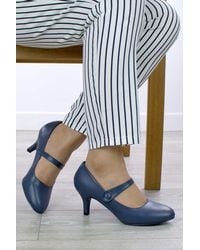 AJVANI - Mid Heel Elastic Strap Mary Jane Court Shoes - Lyst