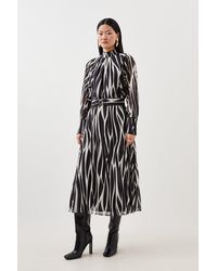 Karen Millen - Abstract Print Pleated Georgette Woven Midi Dress - Lyst