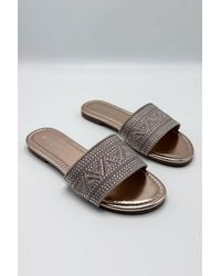 Miss Diva - Kree Diamante Patterned Sliders - Lyst