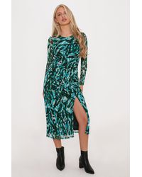 Oasis - Petite Abstract Print Mesh Ruched Front Midi Dress - Lyst
