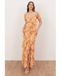 Anaya with love - Floral Print Cowl Neck Cold Shoulder Ruffle Maxi Dress - Lyst