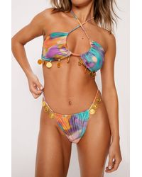 Nasty Gal - Recycled Marble Coin Trim Halter Neck Ruched Bikini Set - Lyst
