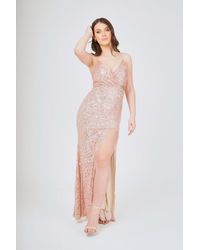 LuvForever Fashion - Champagne Side-Split Sequin Maxi Dress - Lyst