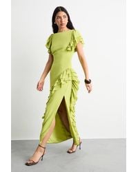 Warehouse - Side Split Ruffle Detail Maxi Dress - Lyst