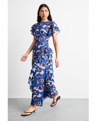 Warehouse - Side Split Ruffle Detail Maxi Dress - Lyst