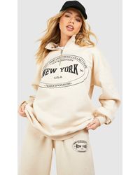 Boohoo - New York Slogan Oversized Half Zip Sweatshirt - Lyst