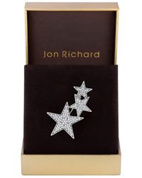Jon Richard - Rhodium Plated Pave Triple Star Brooch - Gift Boxed - Lyst