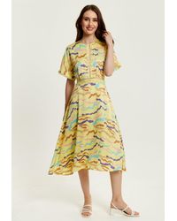 Liquorish - Midi Abstract Zebra Print Dress With Mesh Detail - Lyst