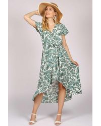 Tenki - Ruffle Wrap Leaf Print Maxi Dress - Lyst