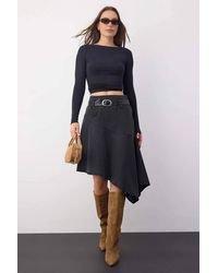 WOVCOR - Belted Asymmetrical Midi Denim Skirt - Lyst