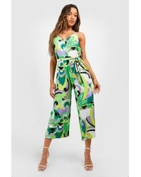Boohoo - Printed Woven Strappy Culotte Jumpsuit - Lyst