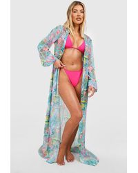 Boohoo - Tropical Belted Beach Maxi Kimono - Lyst