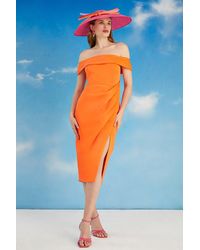 Coast - Lisa Tan Premium Satin Pleat Detail Pencil Dress - Lyst
