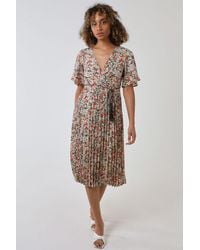 Blue Vanilla - Wrap Front Pleated Hem Dress With Angel Sleeves - Lyst