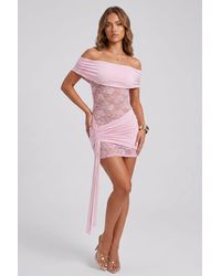 Stylewise - Off-Shoulder Lace Drape Detail Mini Dress - Lyst
