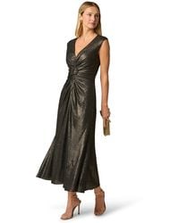 Adrianna Papell - Vneck Metallic Ankle Dress - Lyst